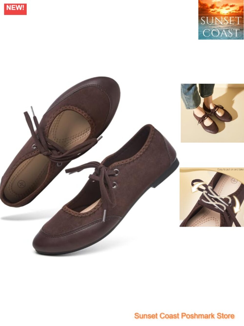 Lace-Up Mary Jane Ballet Flats Suede Round Toe Comfort Shoes